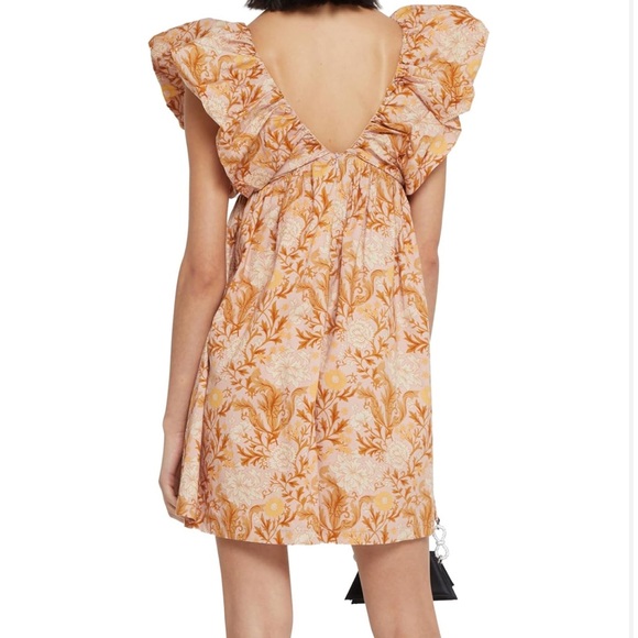 Floral Orange Dress with Black Bow - Picture 3 of 5